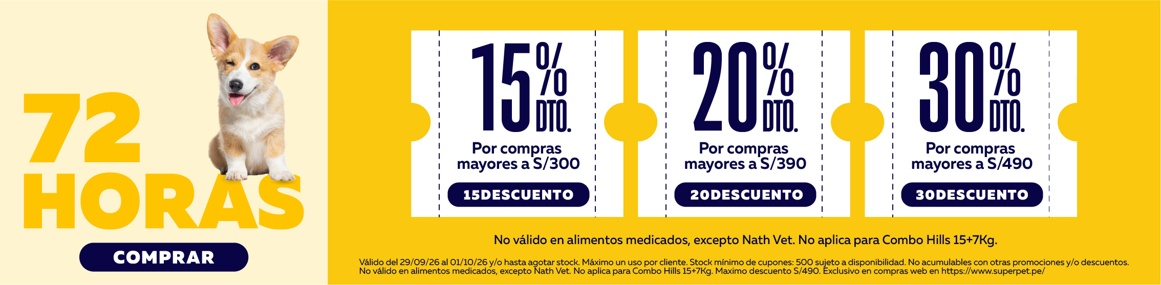 Solo por 72 horas 15%, 20% y 25% de descuento por compras ingresando tu cup&oacute;n