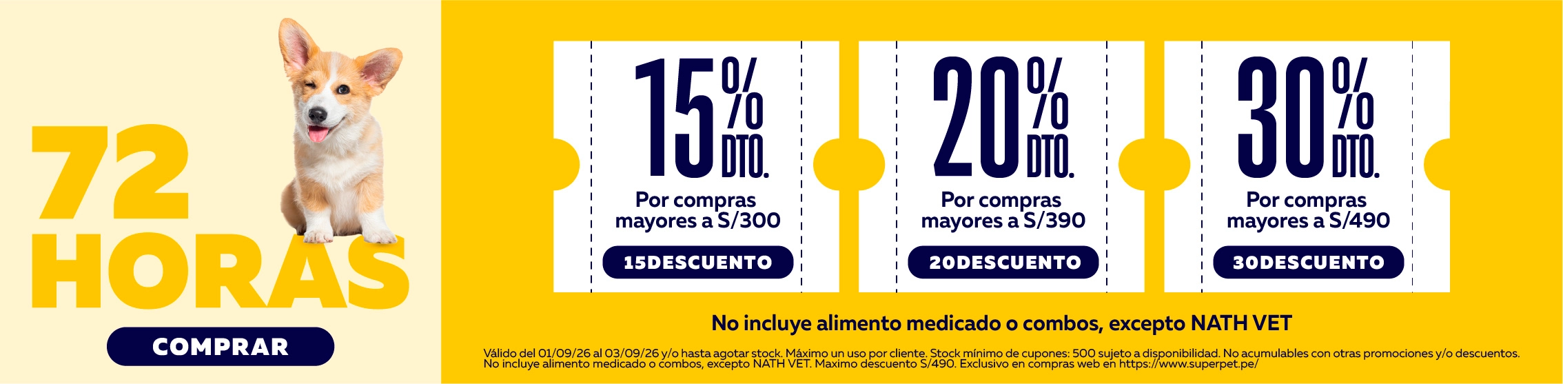 Solo por 72 horas 15%, 20% y 25% de descuento por compras ingresando tu cup&oacute;n