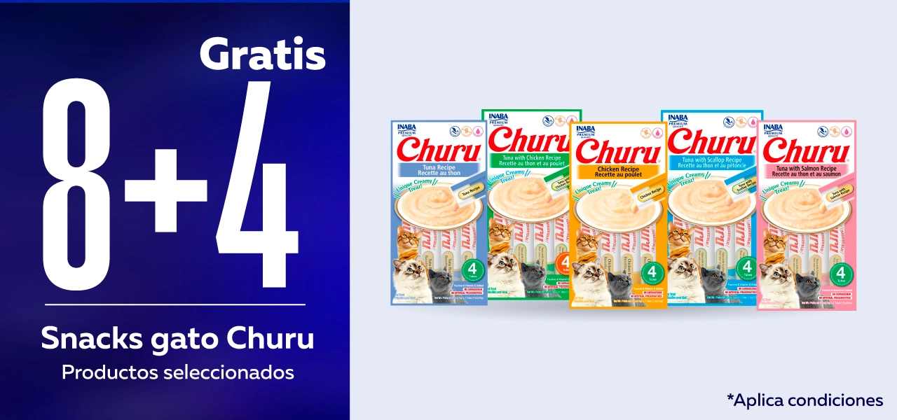 ¡8+4 en snacks Churu para gato!