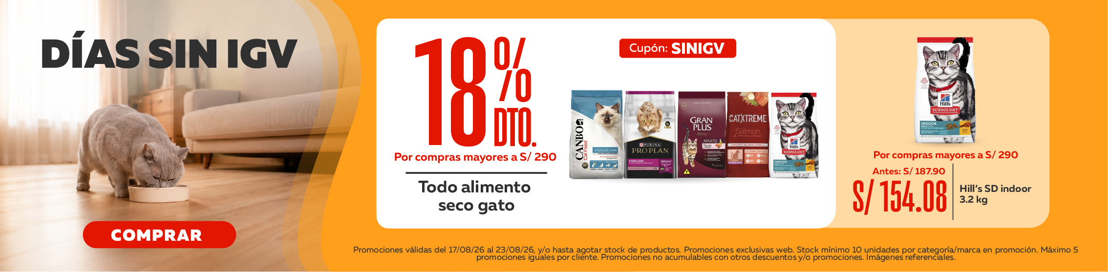 D&iacute;as sin Igv alimento gato