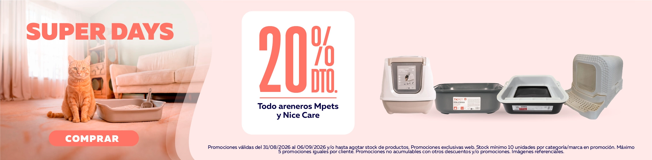 20% de descuento todo areneros Mpets y Nice Care