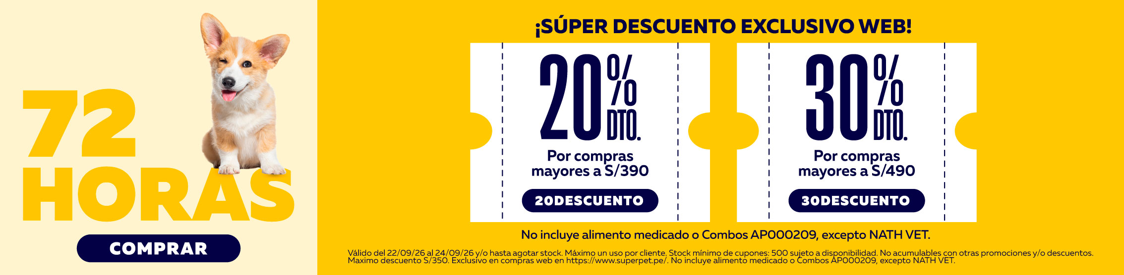 Solo por 72 horas 15%, 20% y 25% de descuento por compras ingresando tu cup&oacute;n