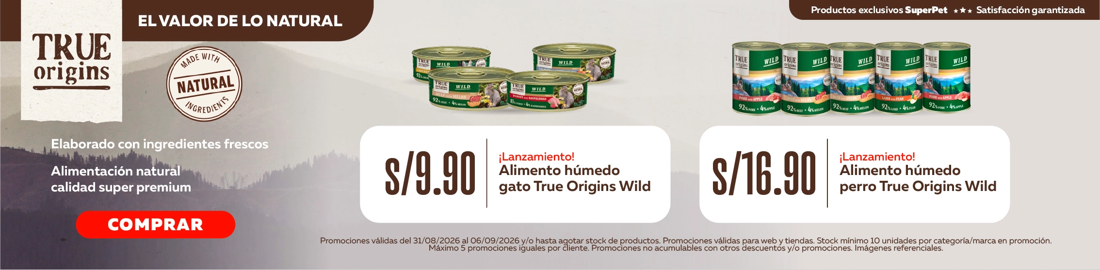 Lanzamiento, nuevas variedades de alimento h&uacute;medo True Origins Wild para perro y gato
