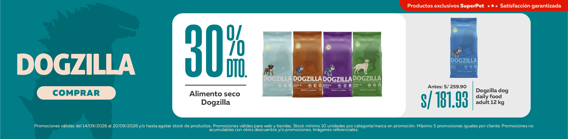 30% de descuento en alimento dogzilla