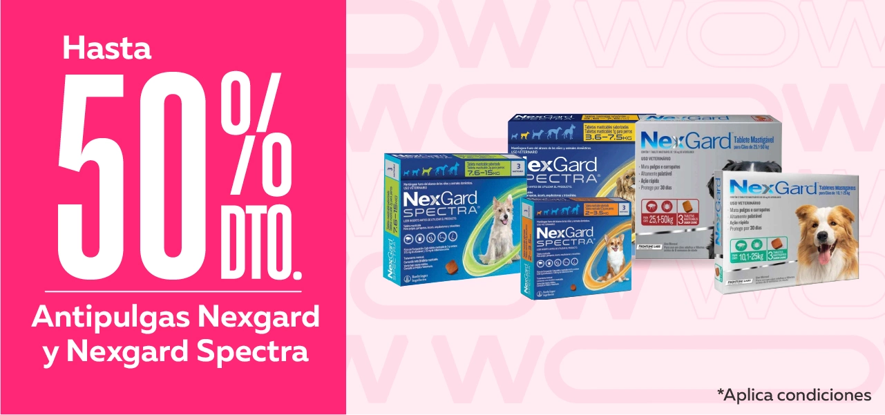 ¡Hasta 50% de dto en Antiparasitarios Nexgard y Nexgard Spectra!