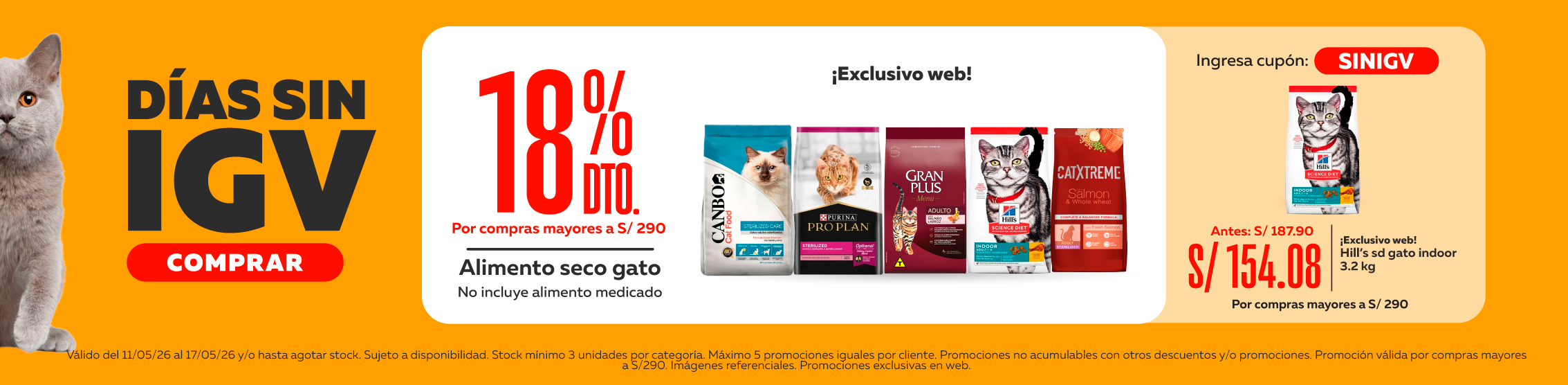 D&iacute;as sin Igv alimento gato