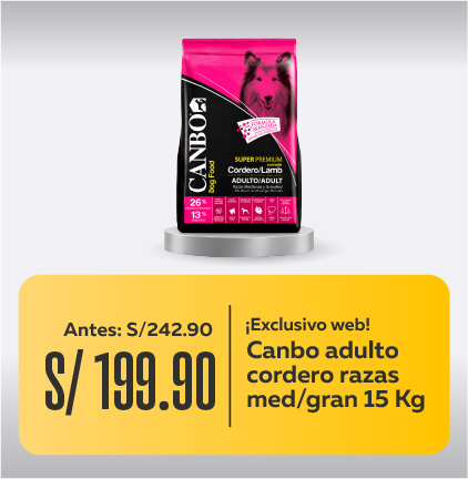 ¡Exclusivo web! Canbo adulto cordero razas medianas y grandes 15 kg a solo s/199.90