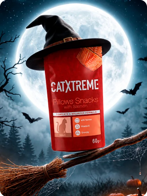 Catxtreme Pillows Snacks with Salmon 60 g con sombrero de bruja