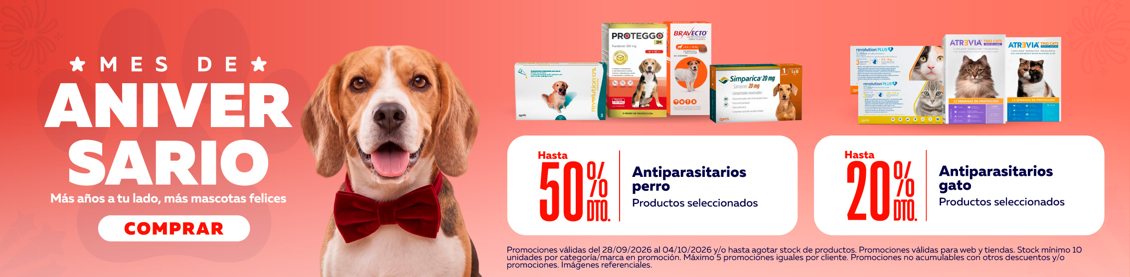 Hasta 50% dto en antiparasitarios perro y hasta 20% dto en antiparasitarios gato