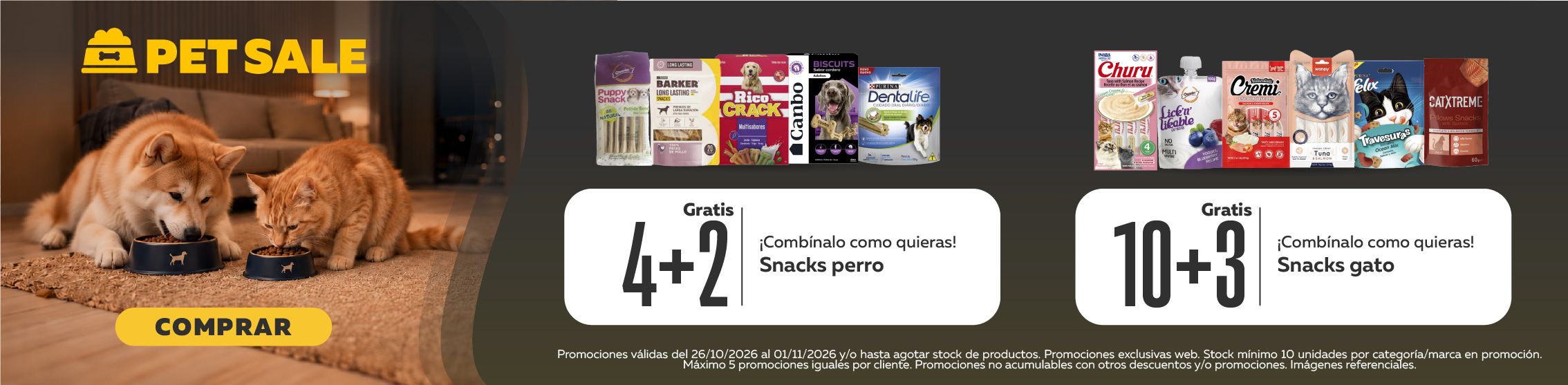 4+1 y 10+4 en snacks para perro y gato