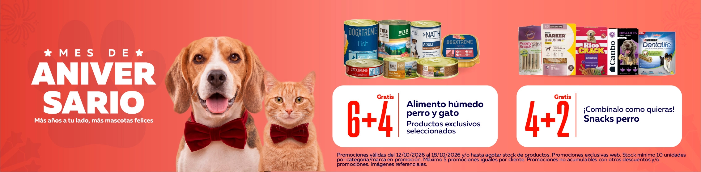 6+4 en Alimento h&uacute;medo seleccionados | 4+2 snacks y premios, comb&iacute;nalos como quieras!