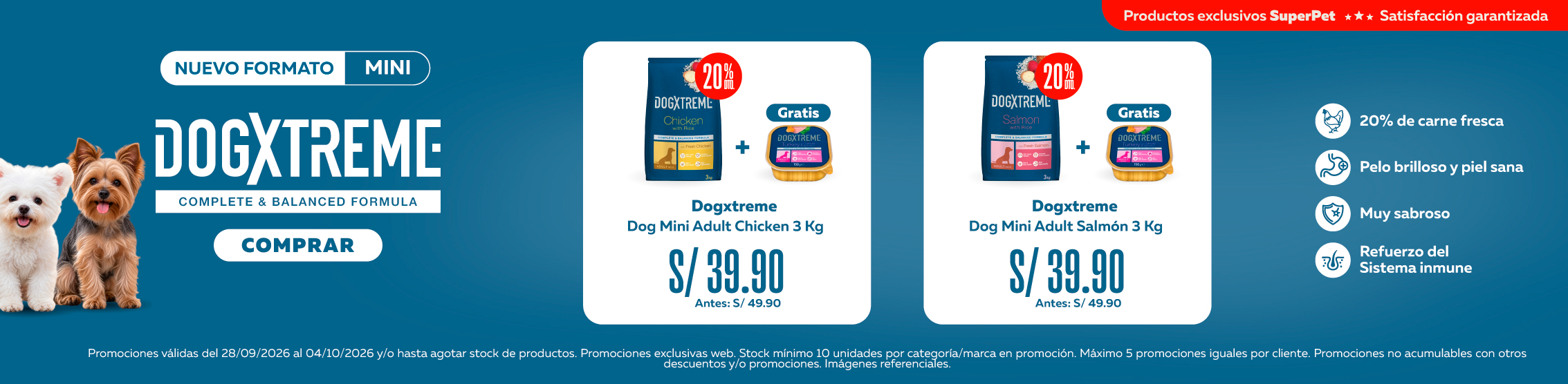 compra Dogxtreme mini adulto pollo o salmon 3kg y lleva lata de Dogxtreme h&uacute;medo seleccionado