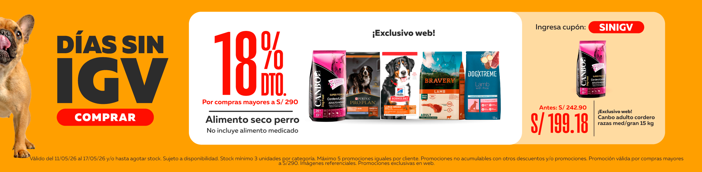 D&iacute;as sin Igv alimento perro