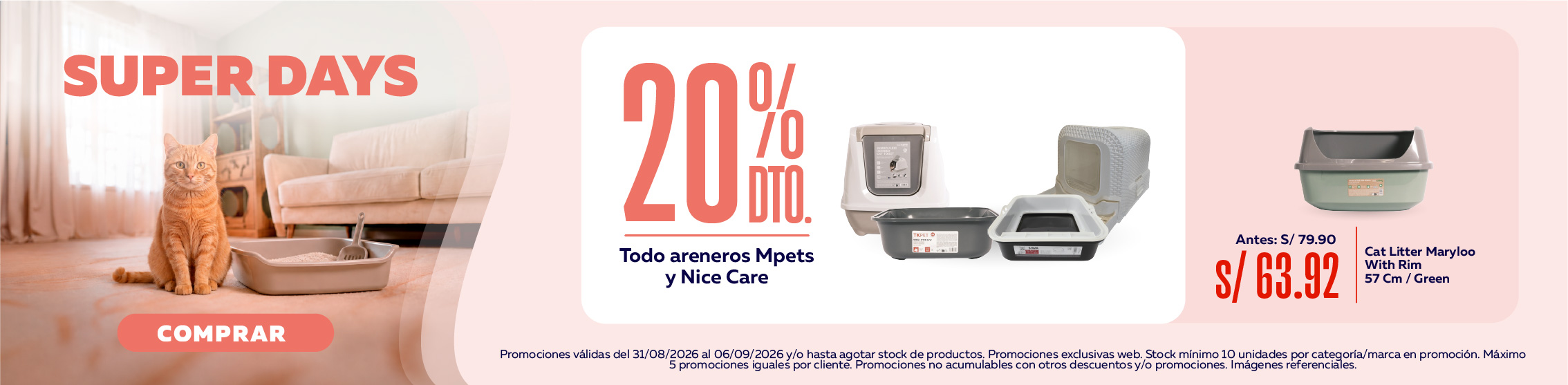 20% de descuento todo areneros Mpets y Nice Care