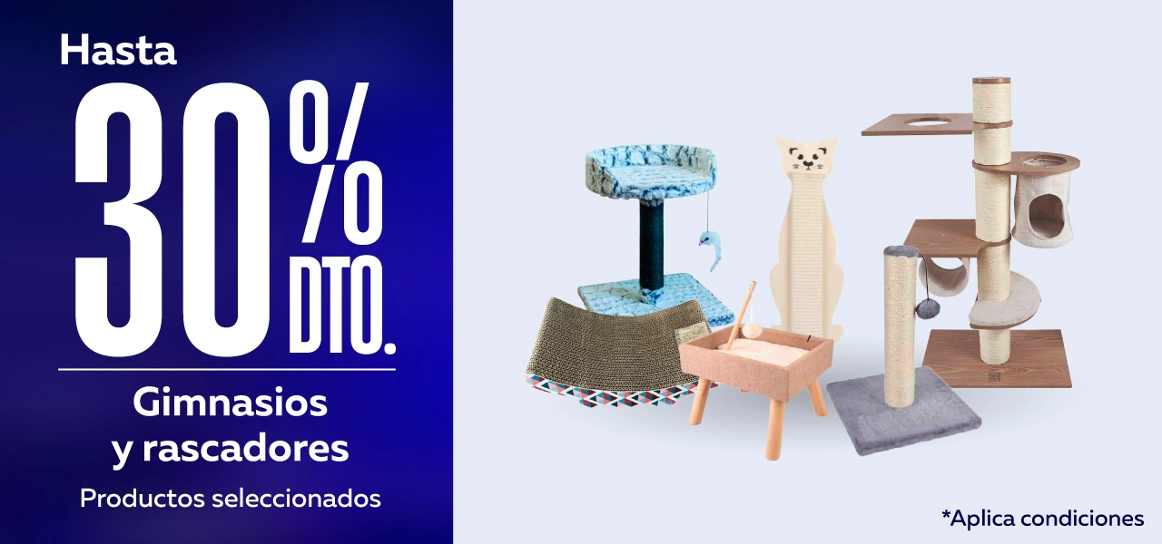 ¡Hasta 30% de descuento en Gimnasios y rascadores!
