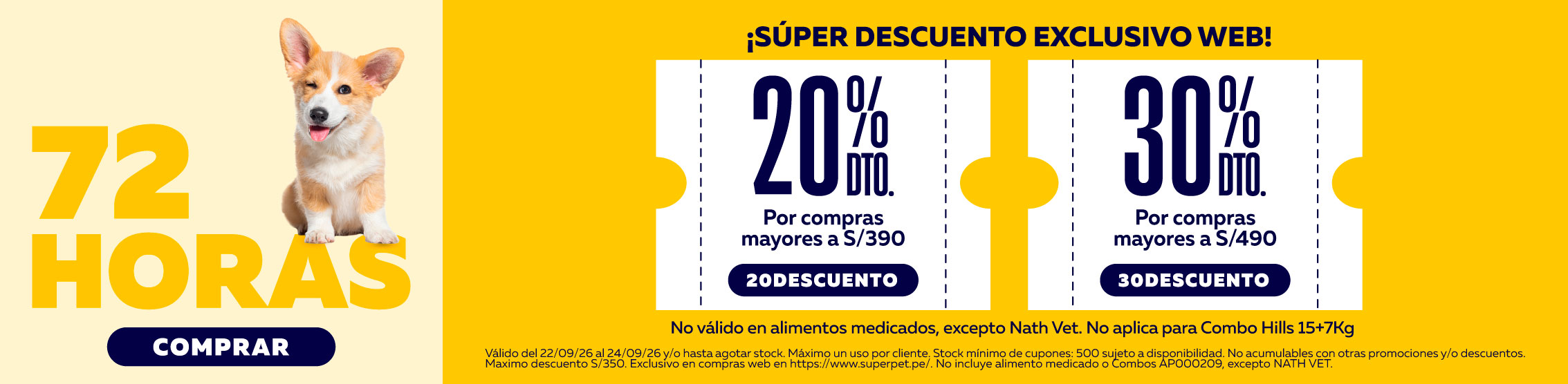 Solo por 72 horas 15%, 20% y 25% de descuento por compras ingresando tu cup&oacute;n
