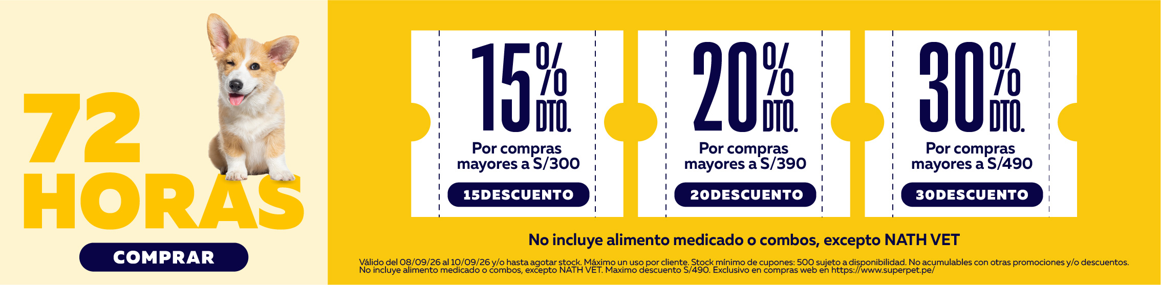 Solo por 72 horas 15%, 20% y 25% de descuento por compras ingresando tu cup&oacute;n
