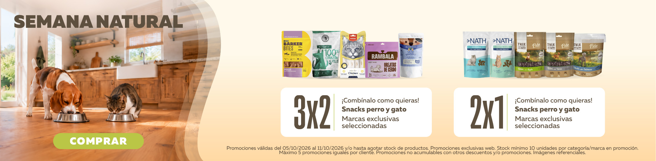 3x2 y 2x1 en snacks para perro y gato
