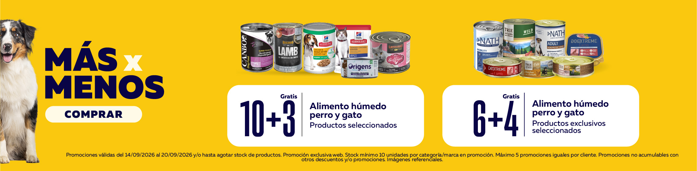 10+3 y 6+4 en alimento h&uacute;medo para perro y gato