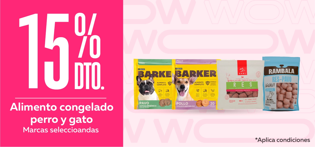 15% dto. Alimento congelado ¡15% de descuento en alimento congelado para perro y gato!