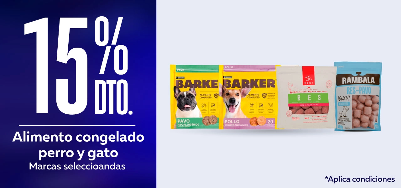 15% dto. Alimento congelado ¡15% de descuento en alimento congelado para perro y gato!