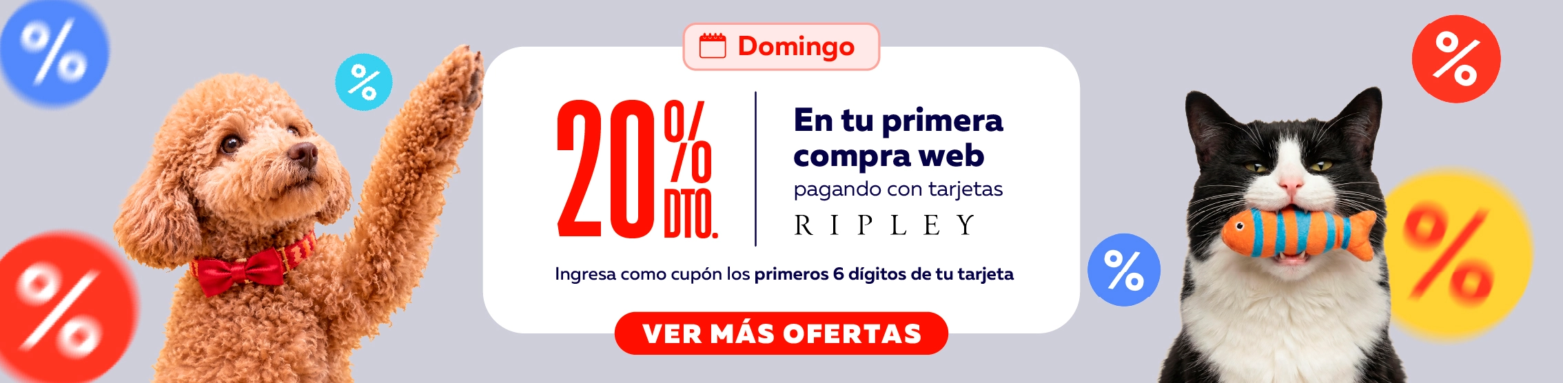 Ripley: Todos los Domingos: 20% de descuento en primera compra web