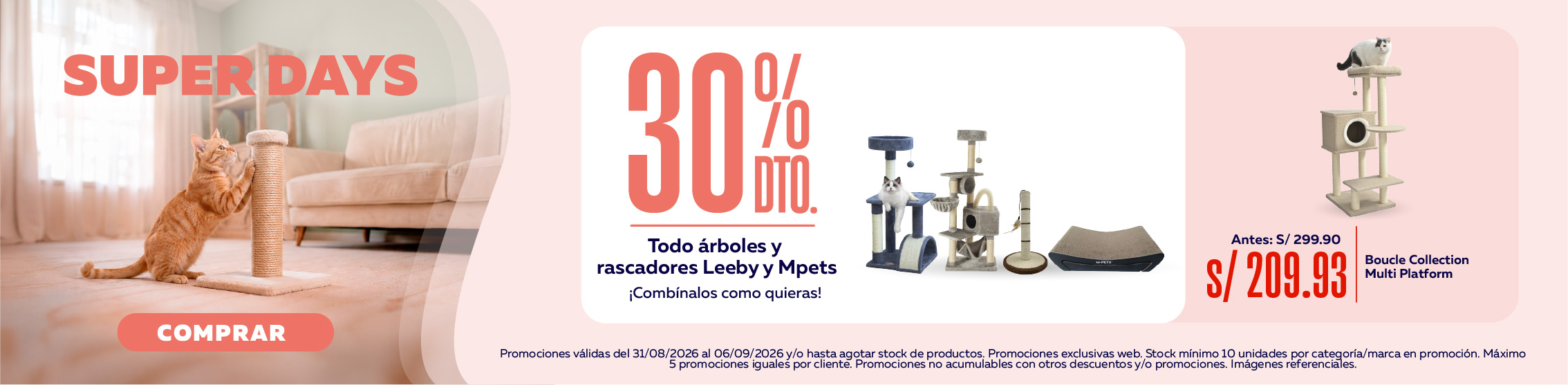 30% de descuento en todo &aacute;rboles y rascadores Leeby y Mpets, &iexcl;Comb&iacute;nalos como quieras!
