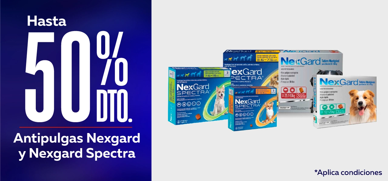 ¡Hasta 50% de dto en Antiparasitarios Nexgard y Nexgard Spectra!
