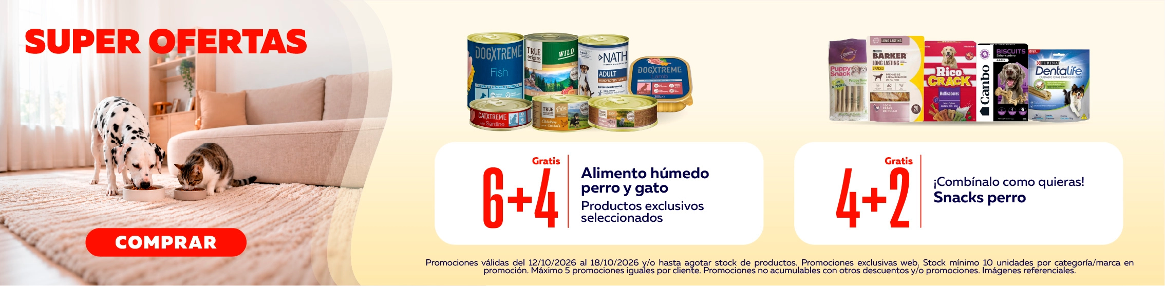 6+4 en Alimento h&uacute;medo seleccionados | 4+2 snacks y premios, comb&iacute;nalos como quieras!