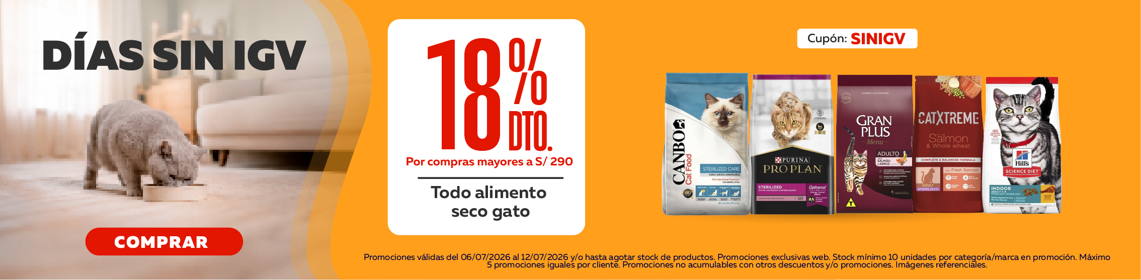 D&iacute;as sin Igv alimento gato