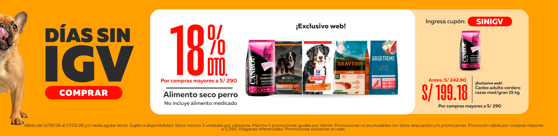D&iacute;as sin Igv alimento perro