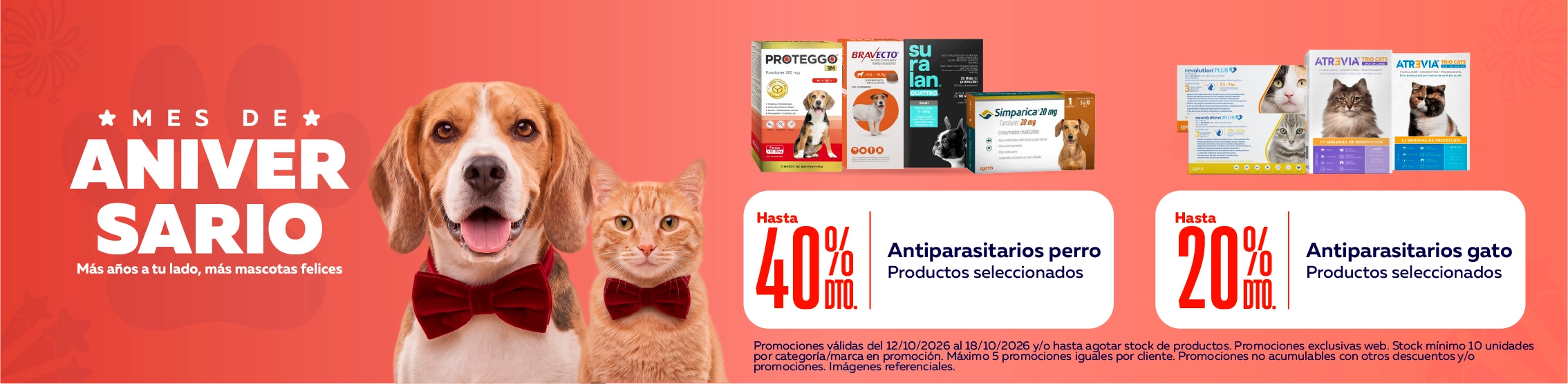 Hasta 40$ de descuento en antiparasitarios para perro y hasta 20% de descuento en antiparasitarios para gato
