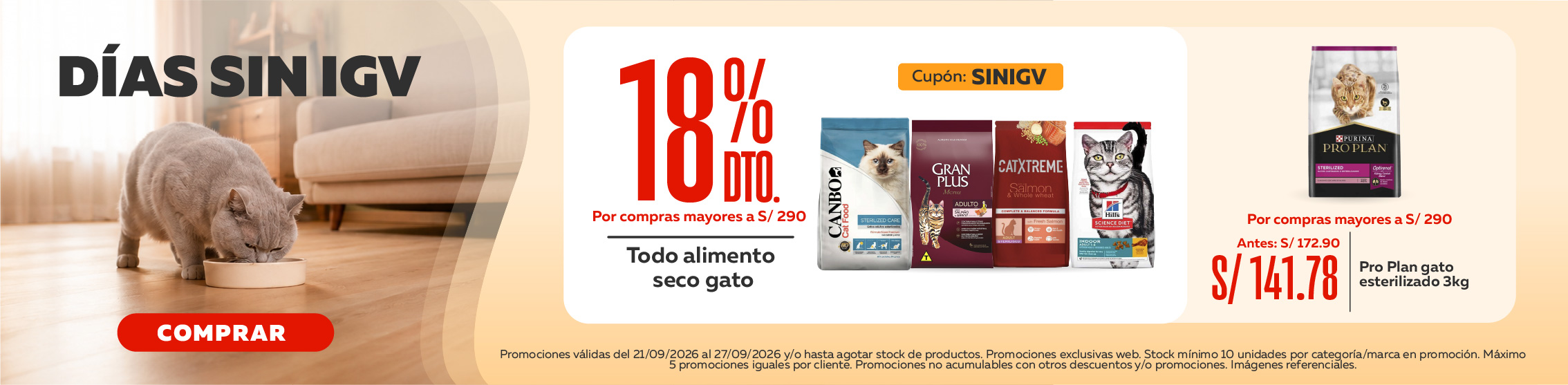 D&iacute;as sin Igv alimento gato