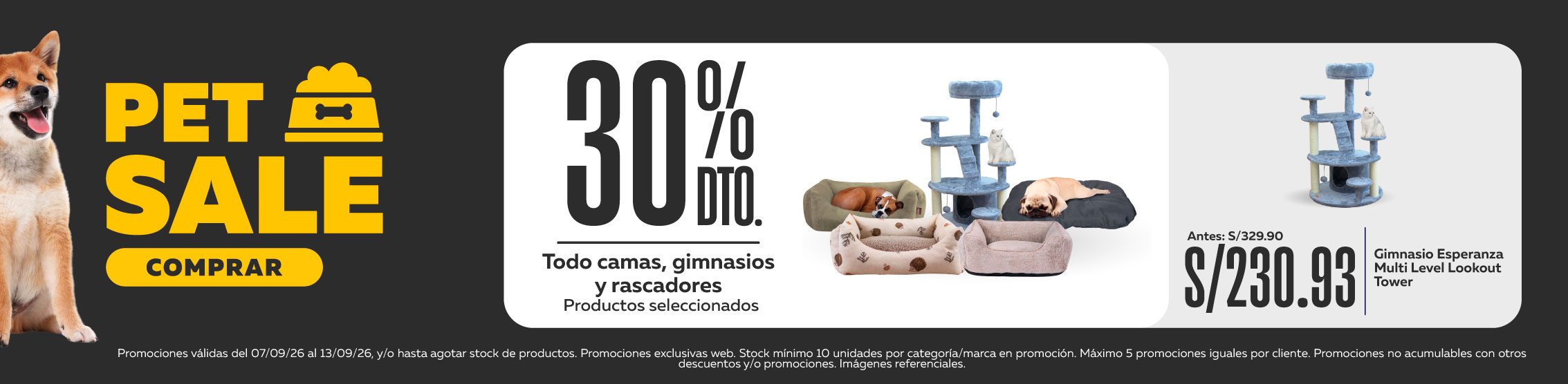 30% de secuento en gimnasios, camas y rascadores