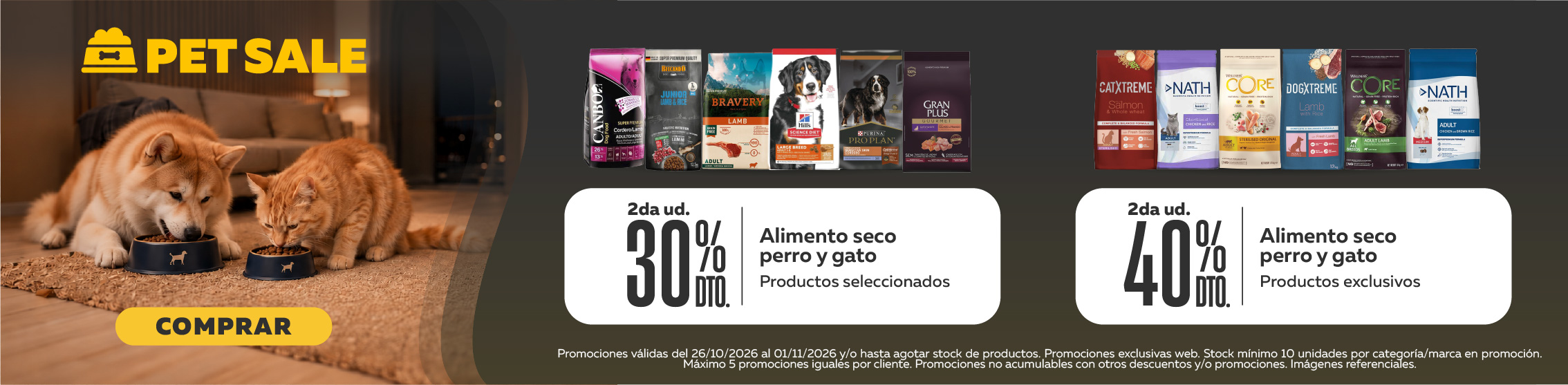 2do 30% descuento y 2do 40% descuento en alimento seco