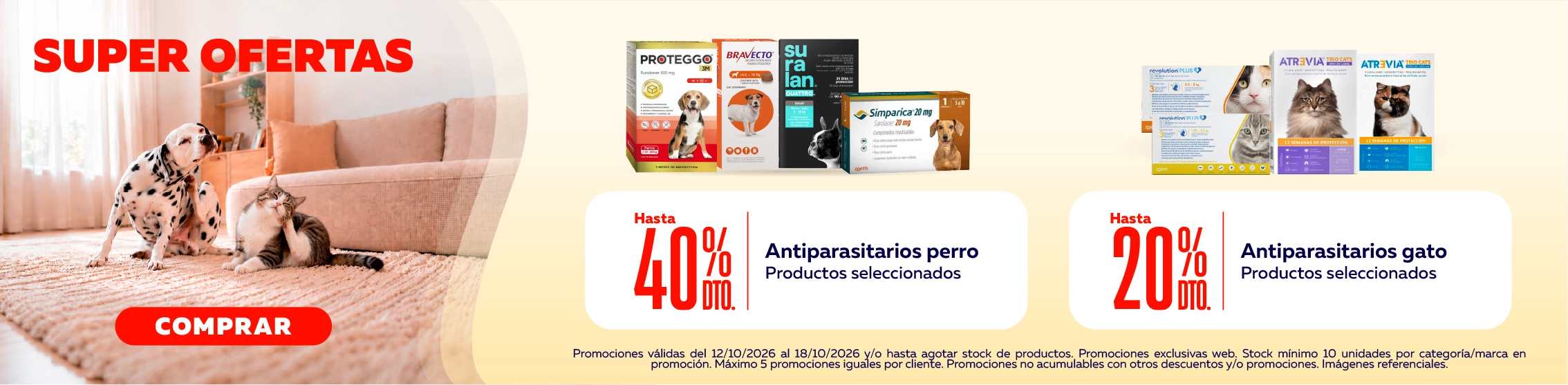 Hasta 40$ de descuento en antiparasitarios para perro y hasta 20% de descuento en antiparasitarios para gato