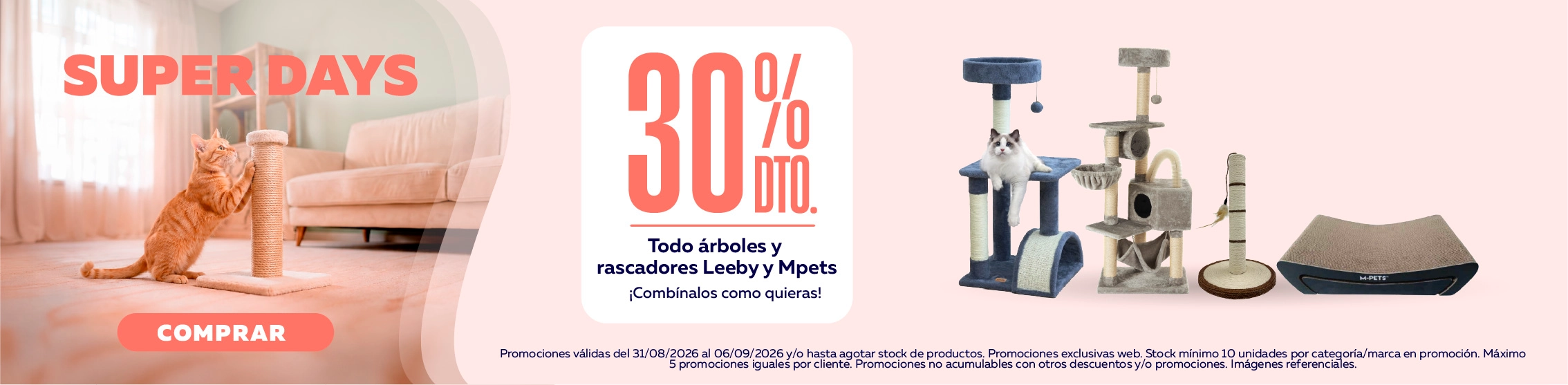 30% de descuento en todo &aacute;rboles y rascadores Leeby y Mpets, &iexcl;Comb&iacute;nalos como quieras!
