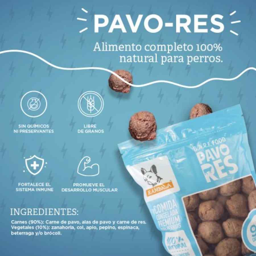 Rambala - Comida Congelada Premium para Perros - Res (Con Pavo) 800 g image number null