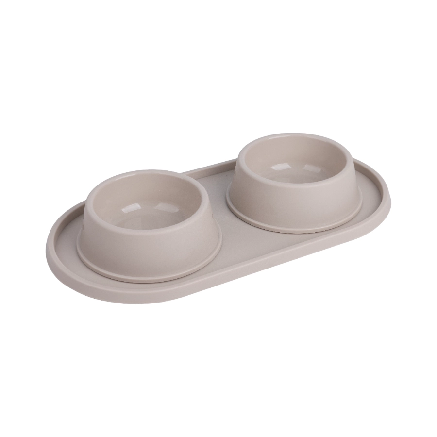 Comedero Doble De Pl&aacute;stico Taupe Leeby 500 Ml, , large image number null