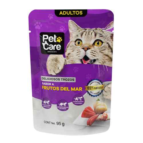 Pet Care Pouches Gato Sabor Frutos Del Mar 95g, , large image number null