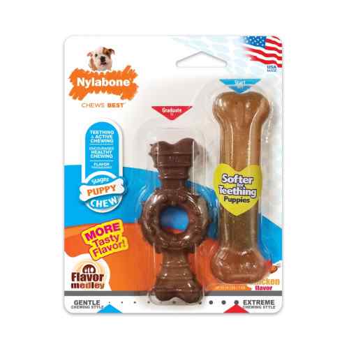 Nylabone Pack Puppky: Hueso Dental Masticable Y Hueso Anillo Dental, Sabores Mixtos Xs, , large image number null