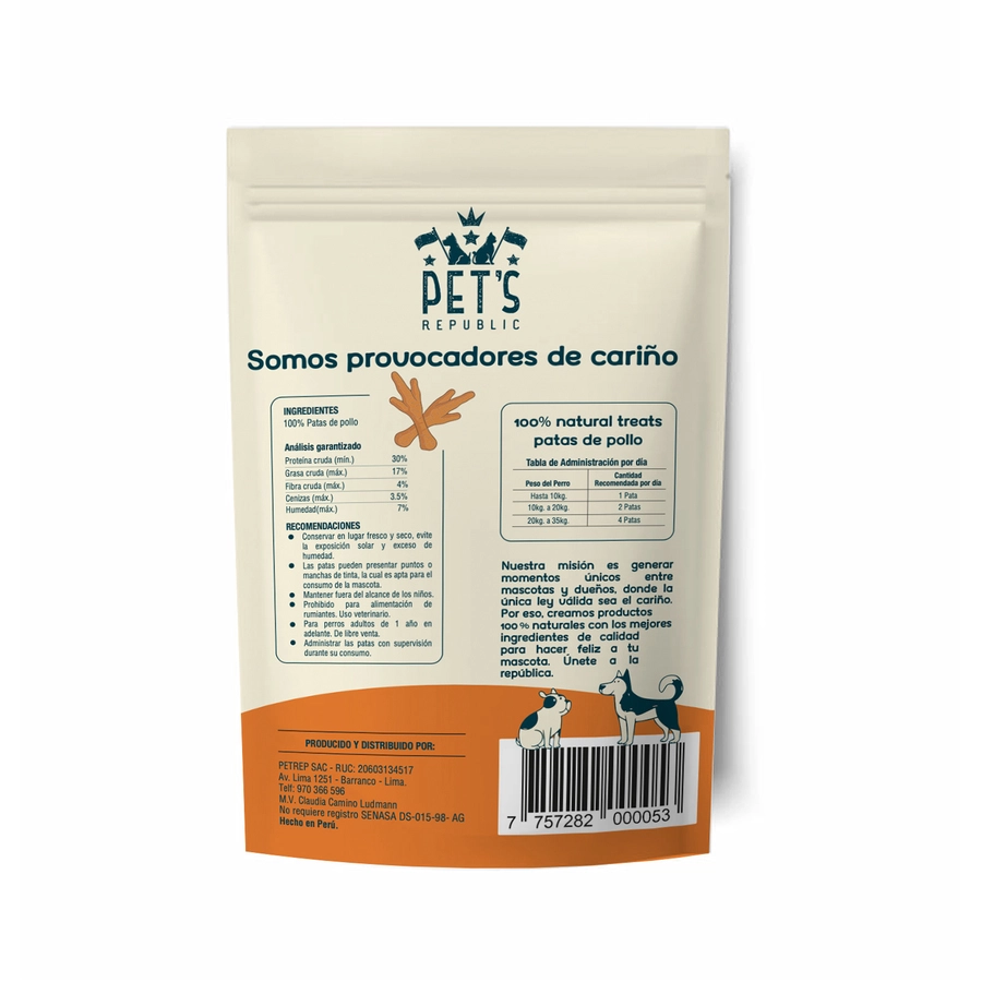 Snack Pet'S Republic Patas De Pollo Deshidratadas 20 Unidades, , large image number null