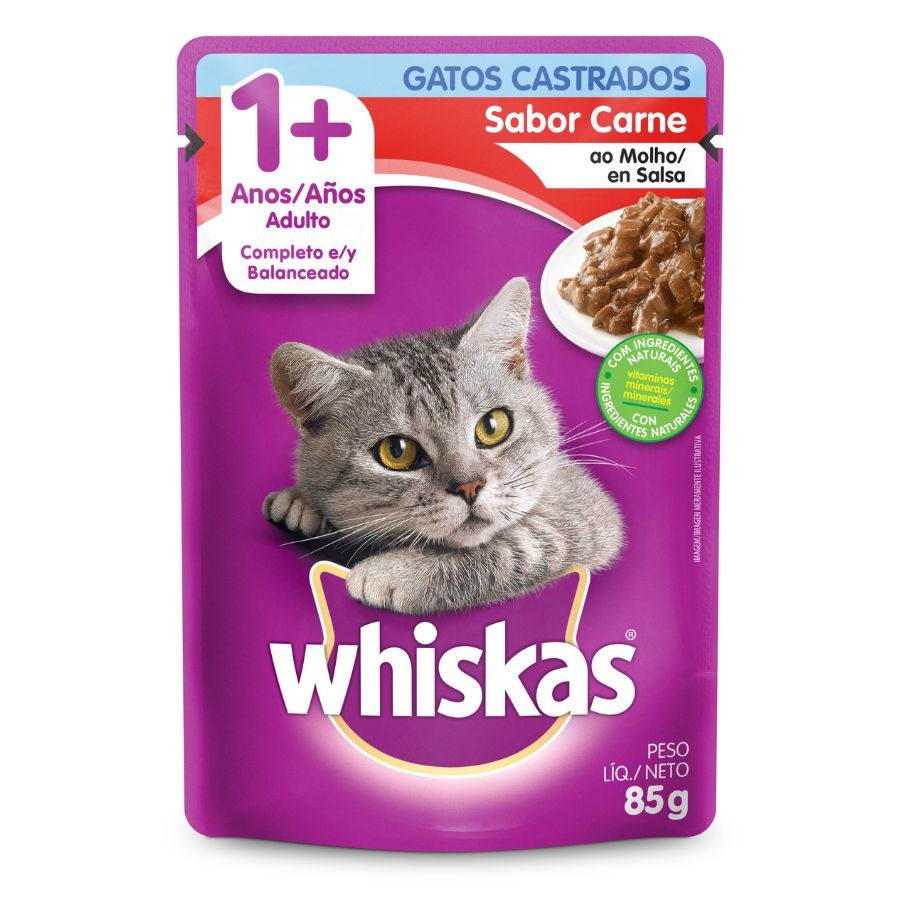 Whiskas Pouch Adulto Carne Gatos Castrados 85Gr, , large image number null