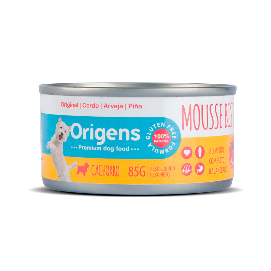 Origens mousse bistro tropical cerdo, arveja y piña cachorro 85 gr, , large image number null