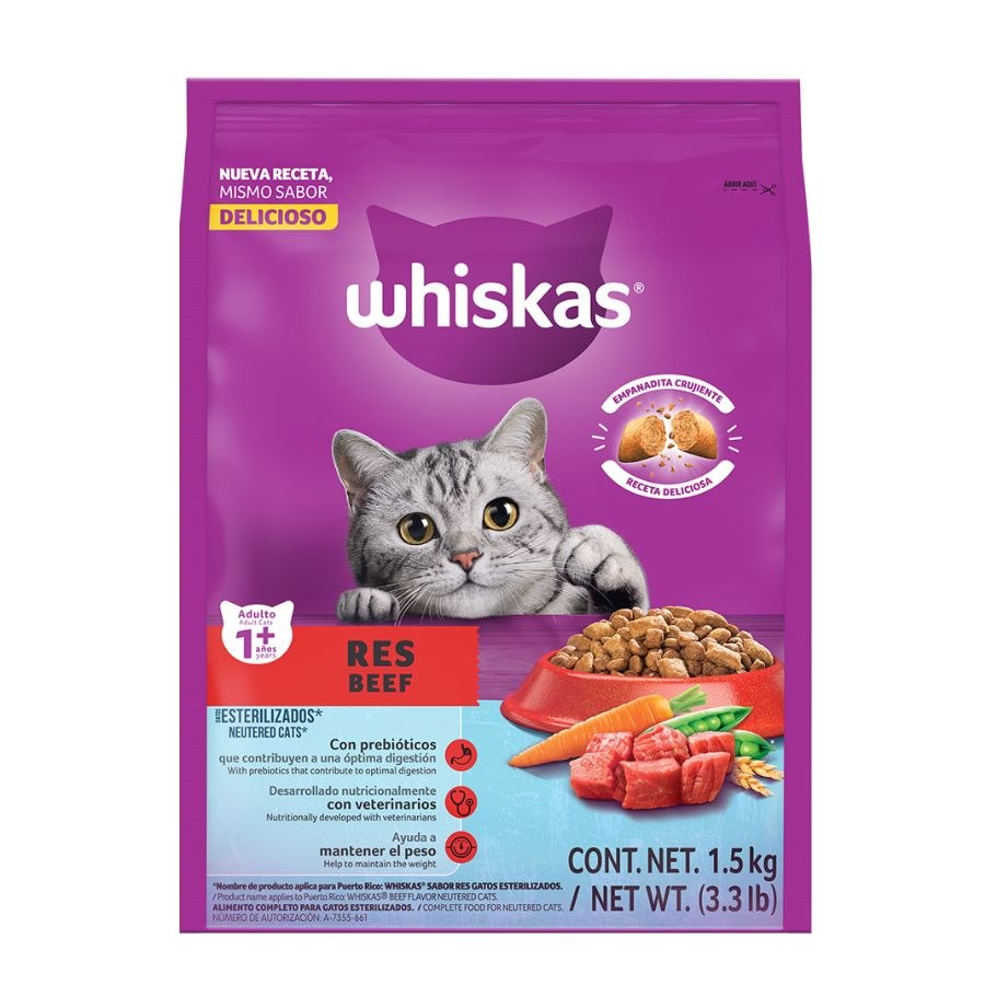 Whiskas Esterelizado Carne 1.5Kg, , large image number null