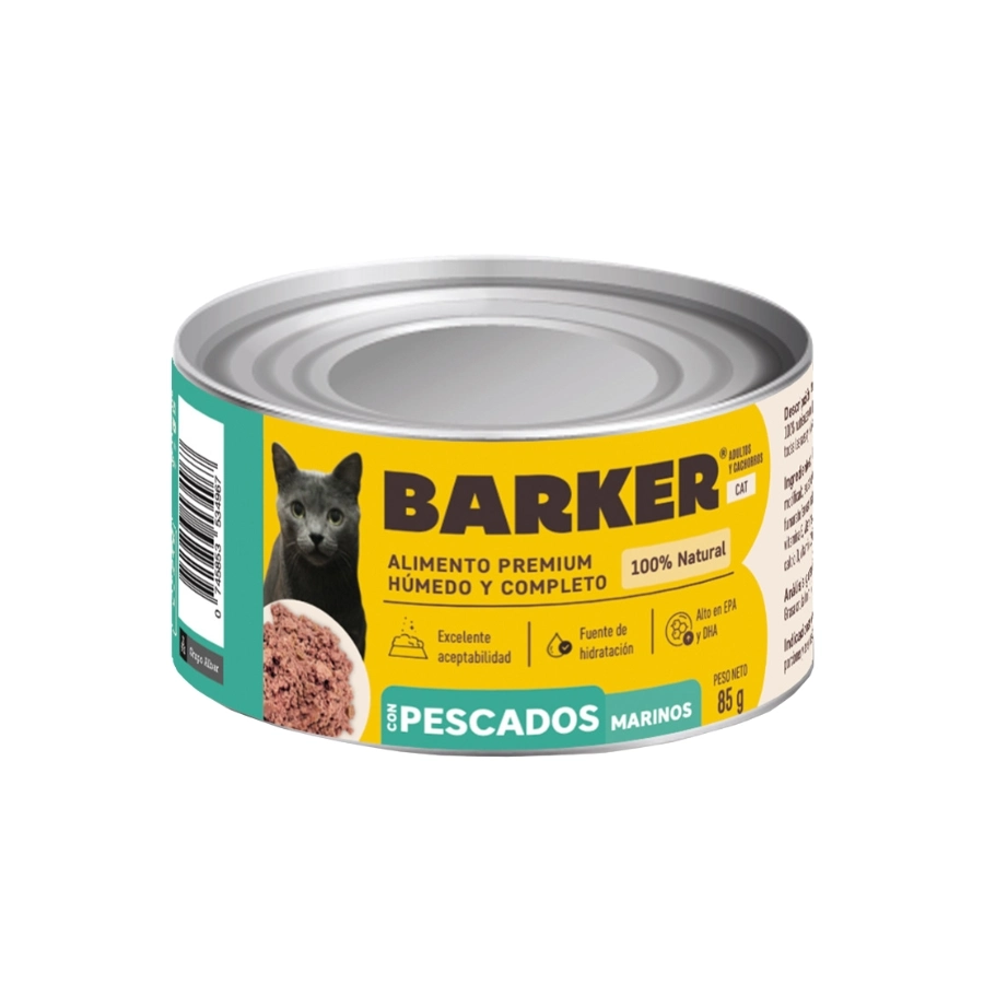 Barker Gato Húmedo Pescados Marinos 85g Lata, , large image number null