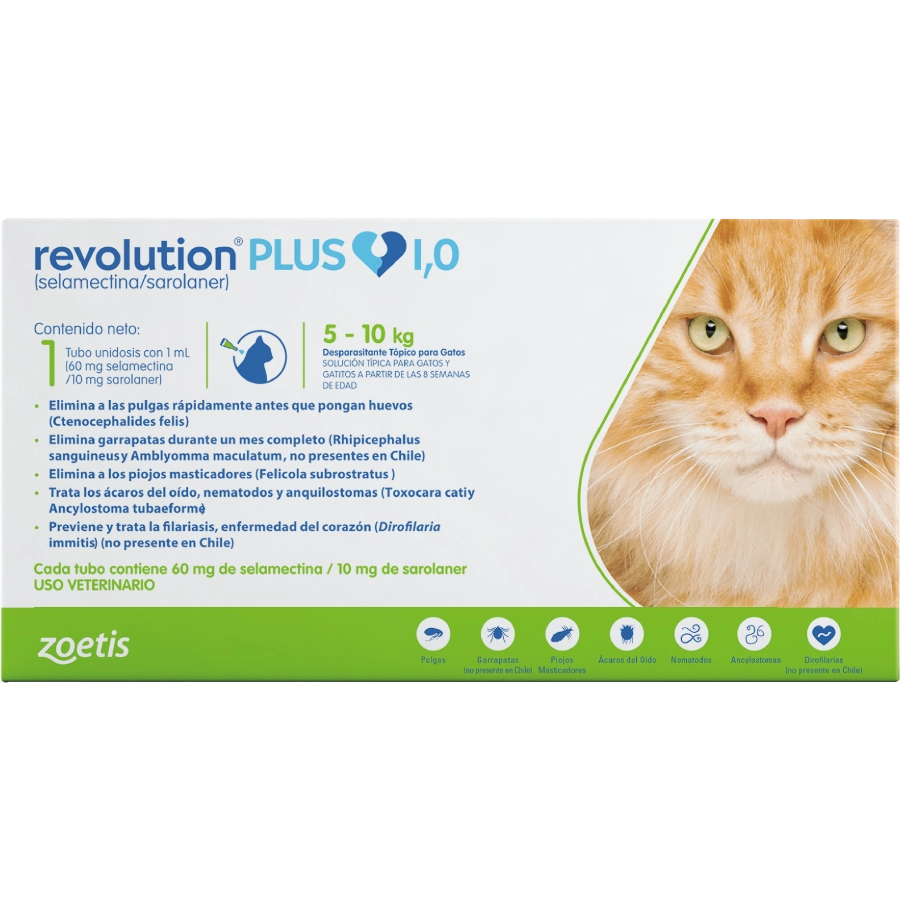 Revolution Plus X 1 Pipeta X 1 Ml (Verde Felinos 5 A 10 Kg) Venta Por Unidad, , large image number null