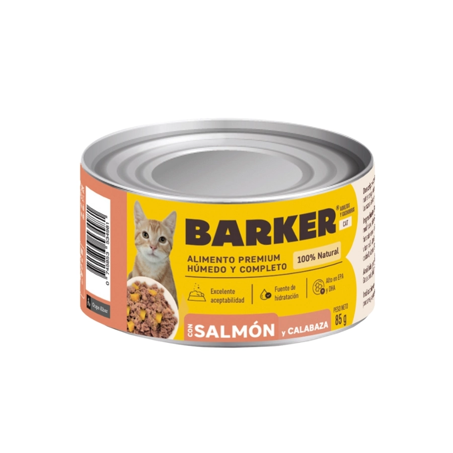 Barker Gato Húmedo Salmón Y Calabaza 85g Lata, , large image number null