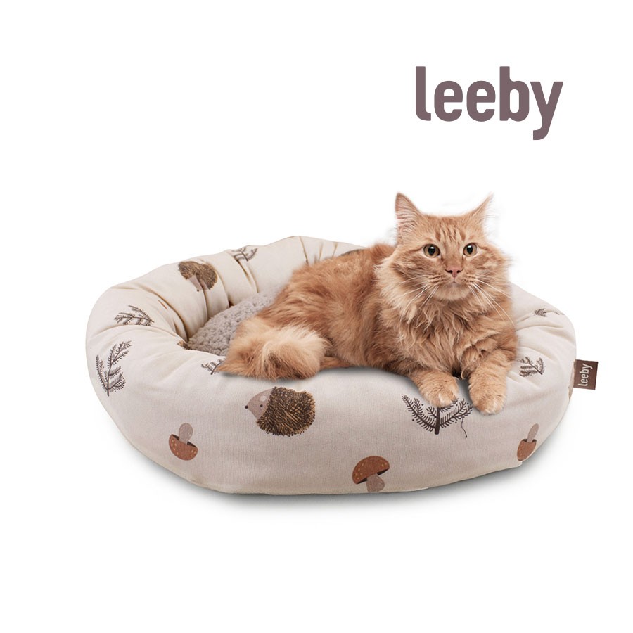 Leeby Cama Donut Antideslizante Blanca con Erizos para gatos, , large image number null