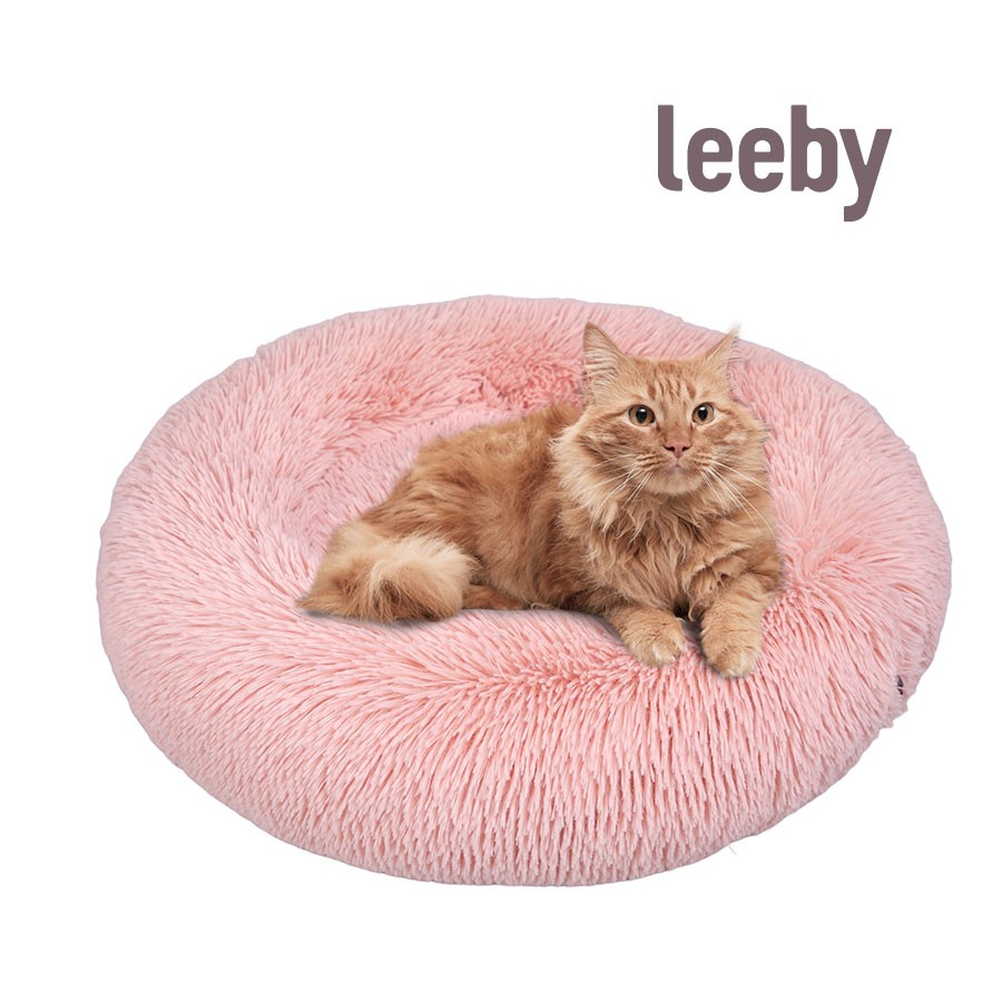 Leeby Cama Donut Antiestrés de Pelo Rosa para gatos, , large image number null